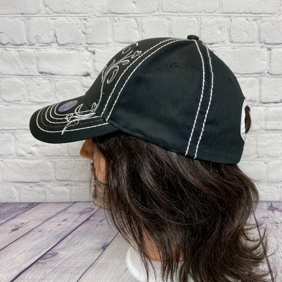 Mitsubishi Motors Hat Cap Strap Back Black Pony Tail Hole Embroidered Logo Beads - Picture 2 of 14